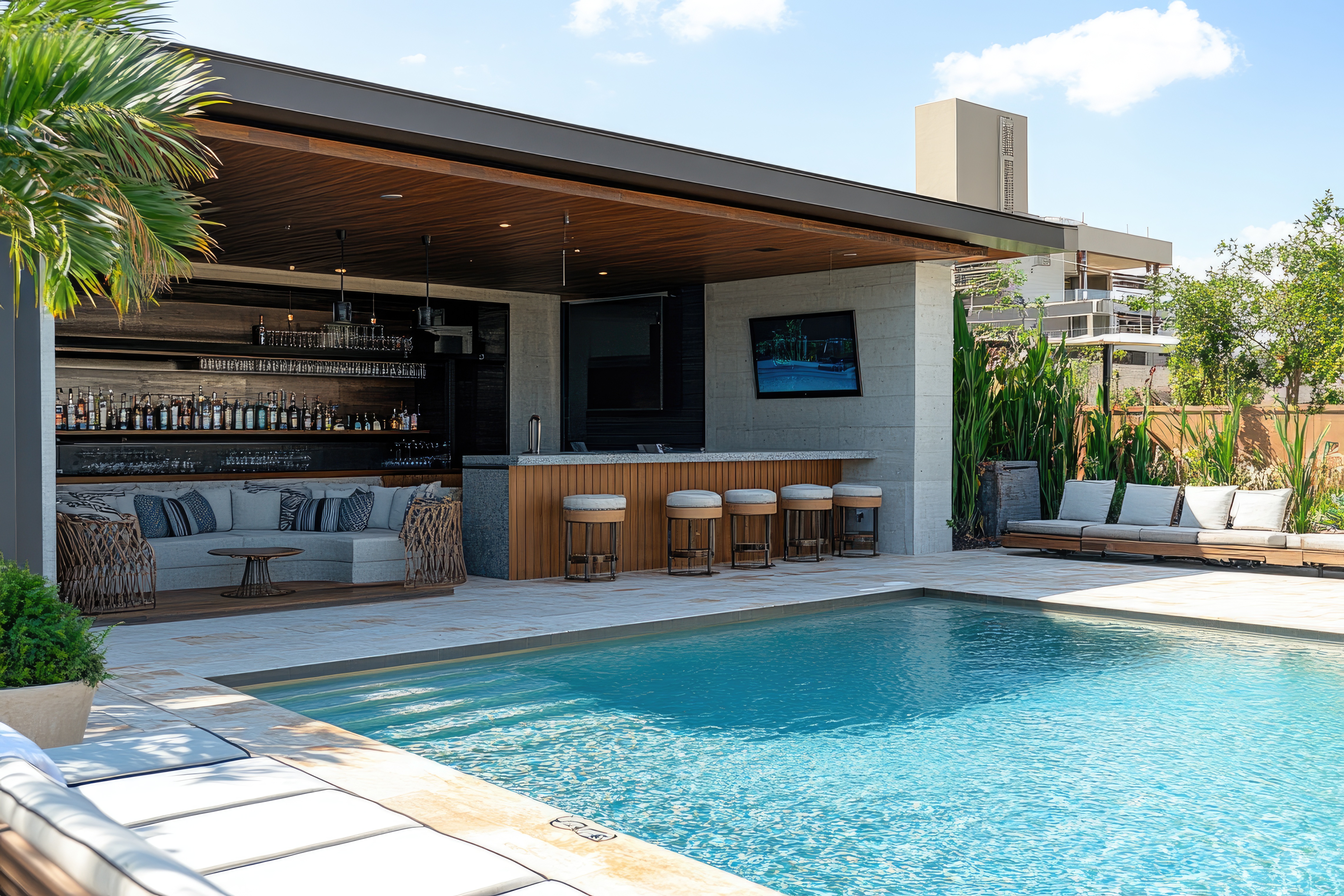 Projeto de área gourmet integrada à piscina